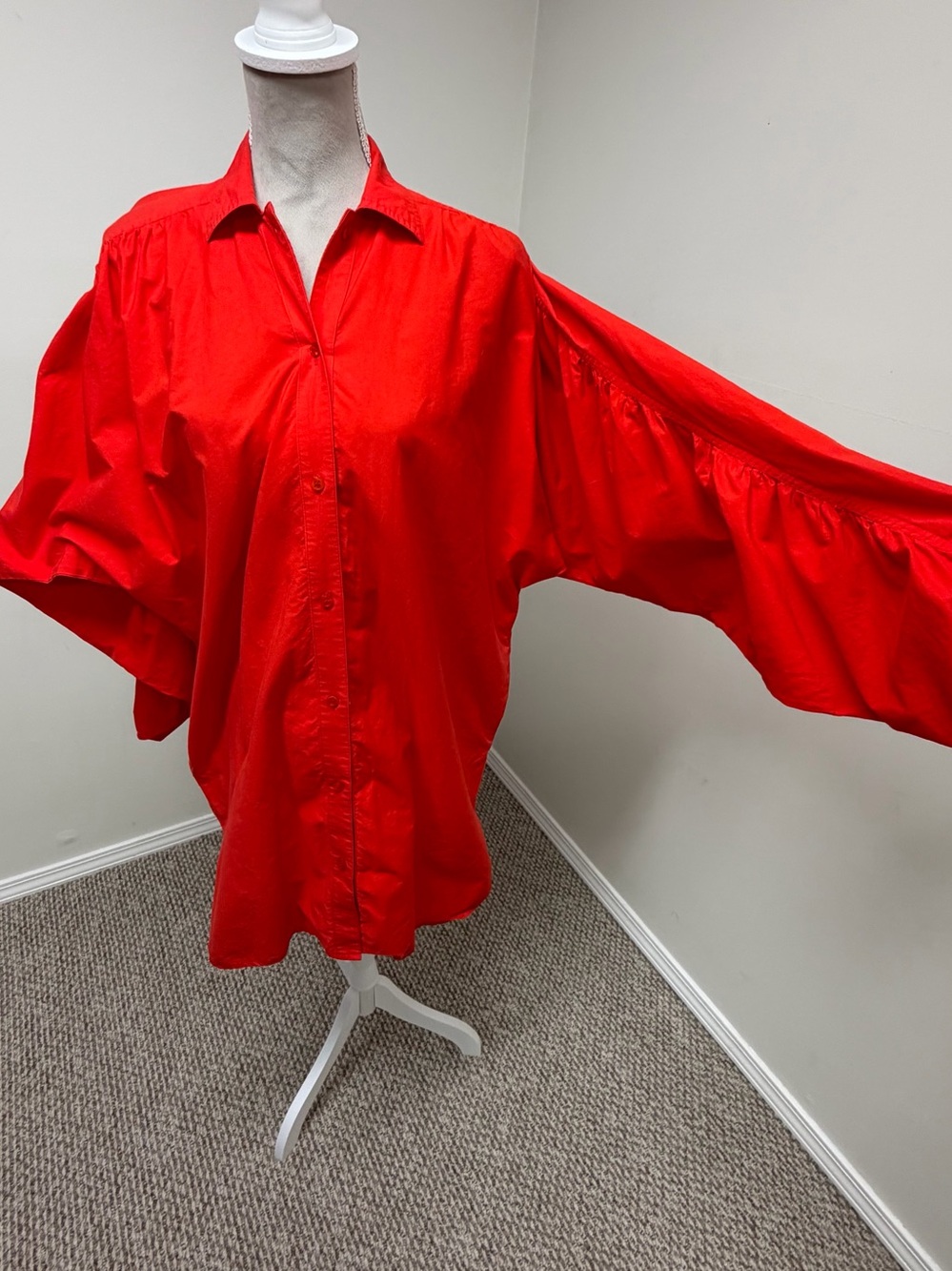 RARE Vintage 80s GOTTEX X SAKOWITZ Red Tunic Shirt Dress Sz S Oversized Cover Up